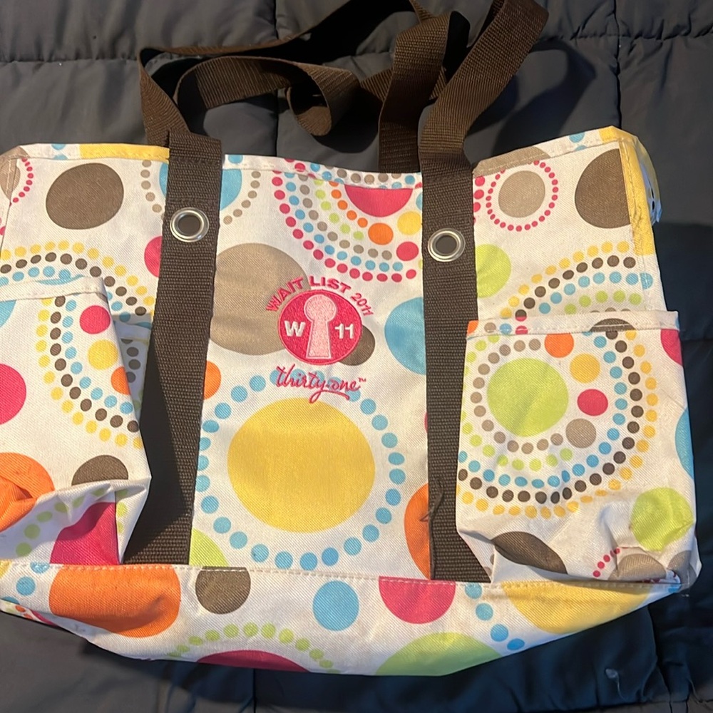 Thirty-One medium utility tote embroidered with the wait list 2011